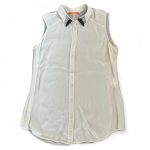 LIKE NEW Hugo Boss Embellished Sleeveless Collared Button Down Blouse, Size 6